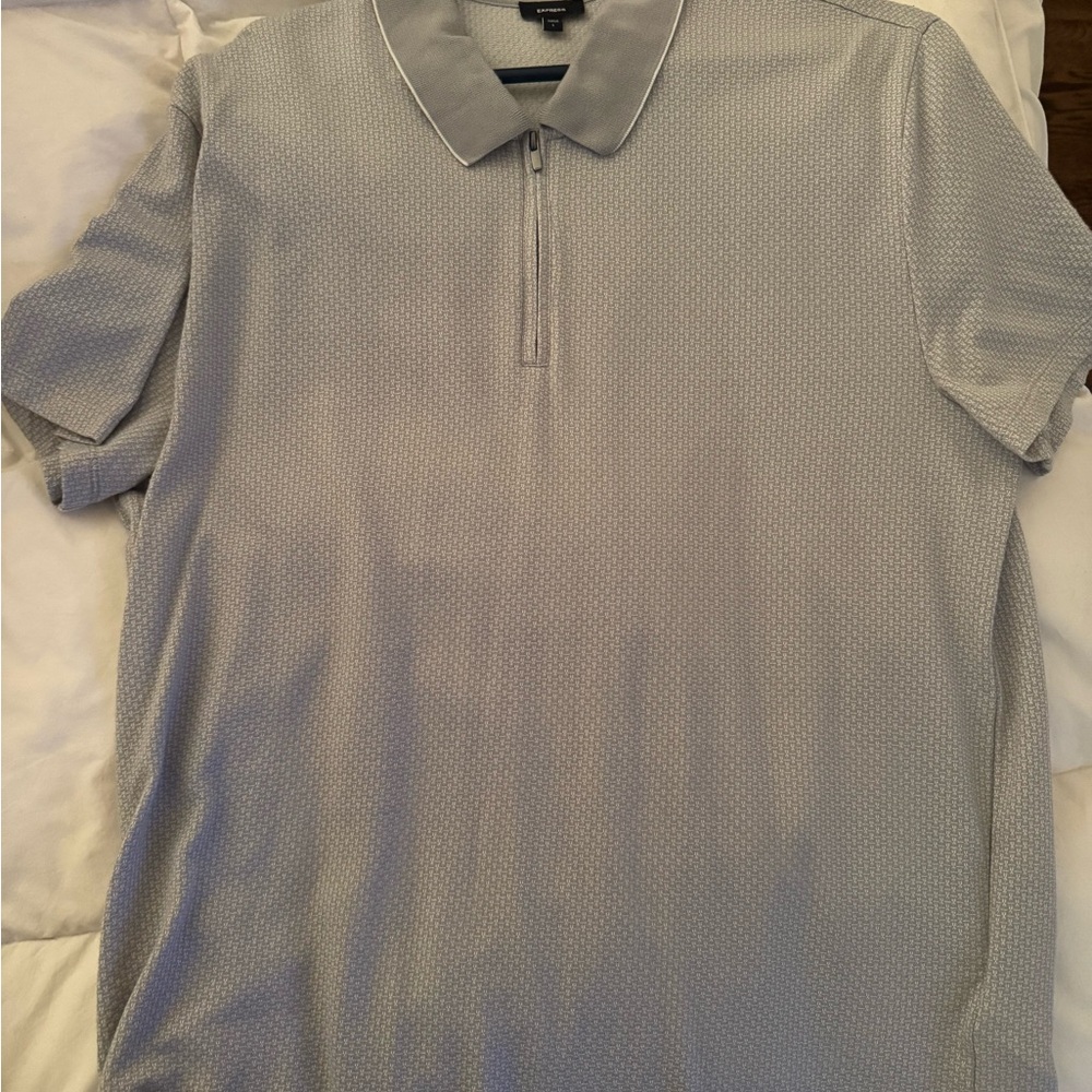 Express Light Gray Textured Zip Polo Shirt